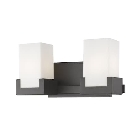 Z-Lite Peak 2 Light Vanity, Bronze & Clear Outside with Matte Opal Inside 1920-2V-BRZ-LED